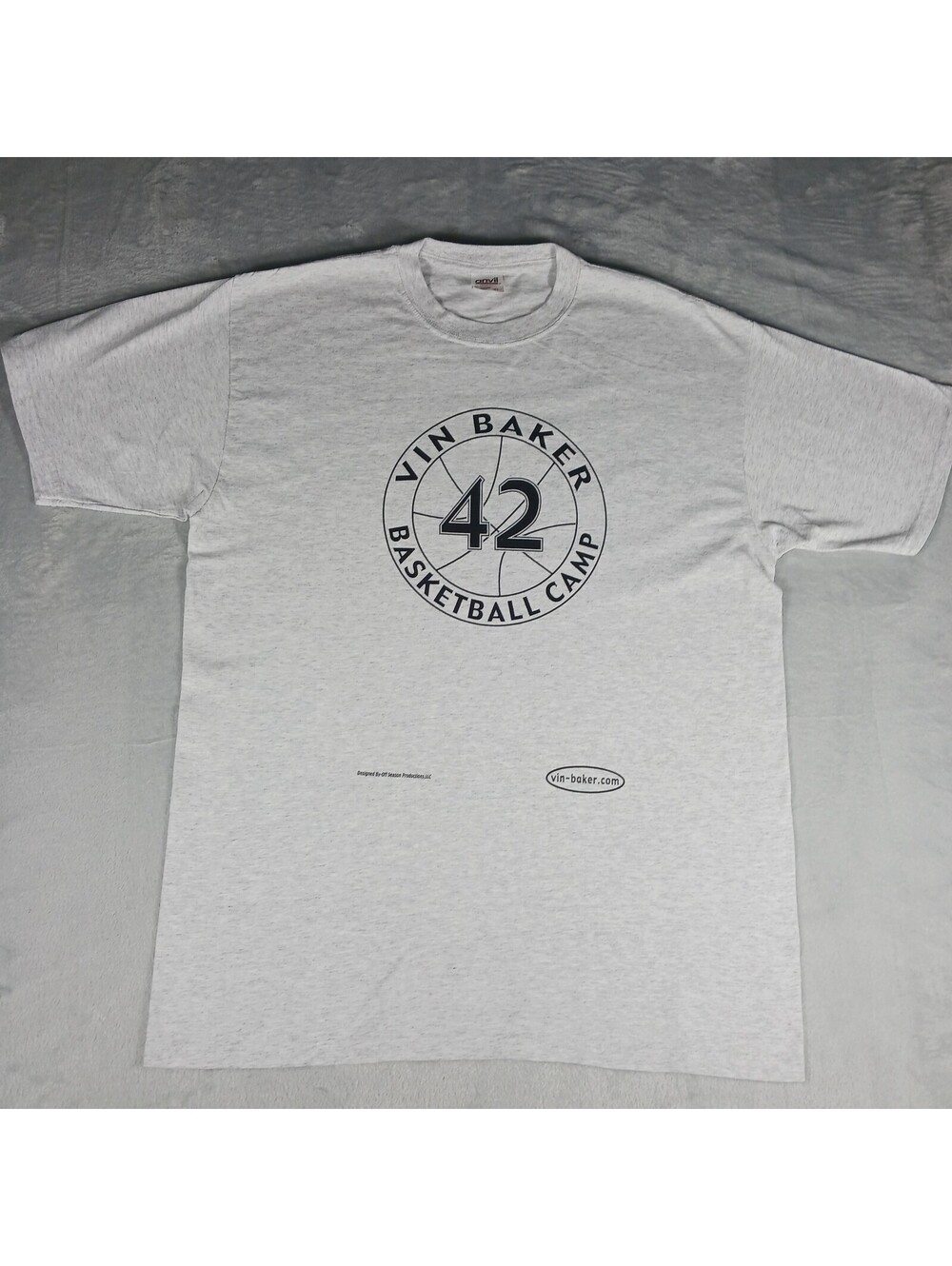 Vintage Vin Baker Basketball Camp 90s NBA T Shirt Size XL Light Grey Anvil Tag